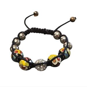 Colorful Beaded Crystal and Cloisonne Bracelet with Silver Accents